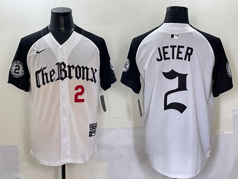 Men 2025 New York Yankees #2 Jeter White black Five generations Joint Name Nike MLB Jersey style 51